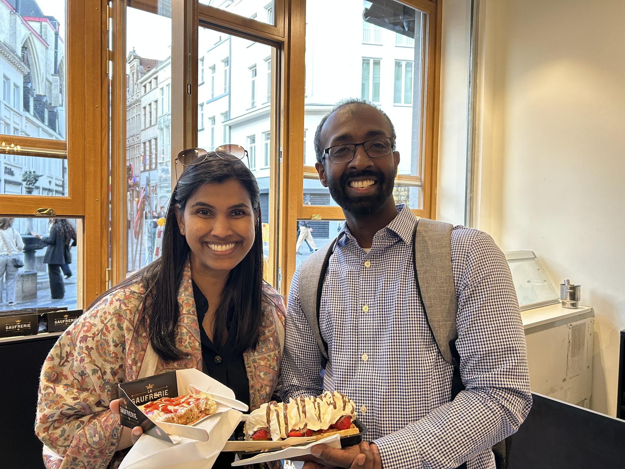 Vathany Kulasingam And Rajeevan Selvaratnam Enjoying Belgian Waffles